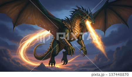雄々しく飛ぶ巨大なドラゴン 雄々しく飛ぶ巨大なドラゴン 137448870