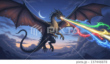 雄々しく飛ぶ巨大なドラゴン 雄々しく飛ぶ巨大なドラゴン 137448878