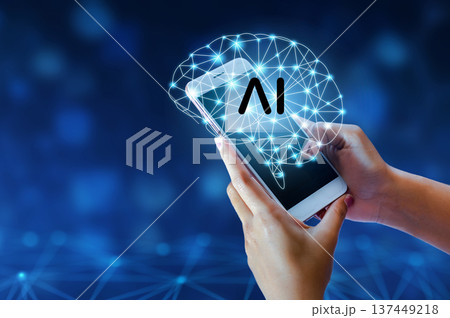 Person interacts with a holographic brain projected from a smartphone showcasing artificial intelligence technology and the future of digital interaction in a modern innovative context Person interacts with a holographic brain projected from a smartphone showcasing artificial intelligence technology and the future of digital interaction in a modern innovative context 137449218
