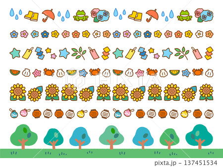 季節(夏)のかわいいラインイラスト素材｜おたより・プリント装飾 137451534