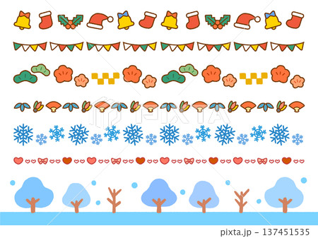 季節(冬)のかわいいラインイラスト素材｜おたより・プリント装飾 137451535