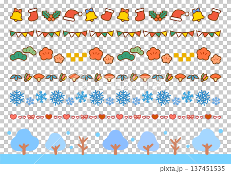 季節(冬)のかわいいラインイラスト素材｜おたより・プリント装飾 137451535