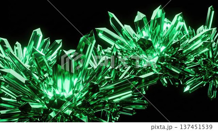 Abstract emerald green glowing crystalline shards and sharp geometric facets Abstract emerald green glowing crystalline shards and sharp geometric facets 137451539