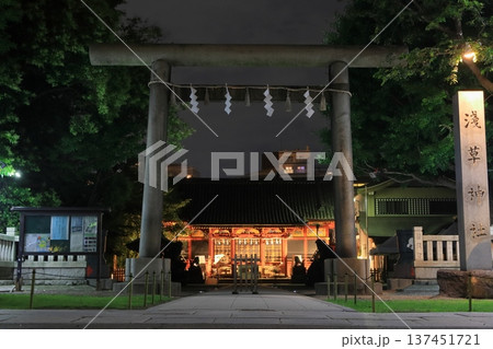 夜の浅草神社 ライトアップされた浅草神社 夜の浅草神社 ライトアップされた浅草神社 137451721