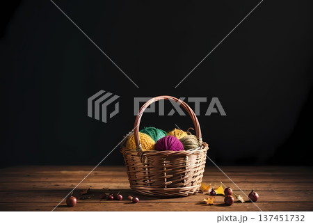 かごに入った毛糸 かごに入った毛糸 137451732