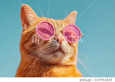 Stylish Cat Enjoys a Sunny Day While Rocking Pink Sunglasses with Attitude and Charm Stylish Cat Enjoys a Sunny Day While Rocking Pink Sunglasses with Attitude and Charm 137451833