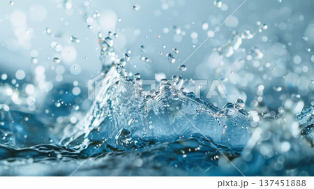 Captivating Close Up of a Water Splash with Glimmering Bubbles Under Soft Natural Light Captivating Close Up of a Water Splash with Glimmering Bubbles Under Soft Natural Light 137451888