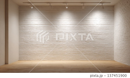 Cozy interior with a rustic brick wall and warm wooden flooring, perfect for modern living spaces. 137451900