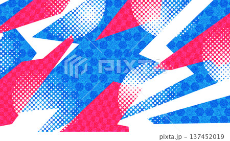 Modern Pop Art Abstract Background with Dynamic Blue and Pink Shapes and Halftone Patterns. Template for Sport or Event Banner and Poster Design 137452019