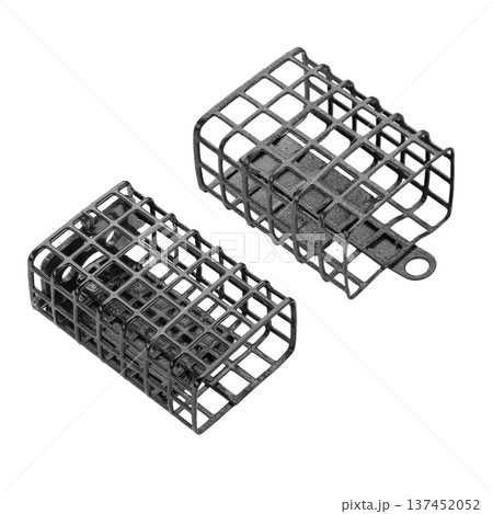 Fishing feeder cages isolated on white background. File contains clipping path. 137452052