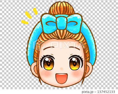 戴著髮帶的成年女性Q版人物頭像圖示插圖 137452133