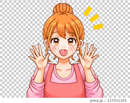 両手をあげて挨拶する主婦のアニメ系イラスト素材 両手をあげて挨拶する主婦のアニメ系イラスト素材 137452305