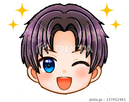 短髪男性のアニメ系ちびキャラ顔アイコンイラスト素材2 短髪男性のアニメ系ちびキャラ顔アイコンイラスト素材2 137452461