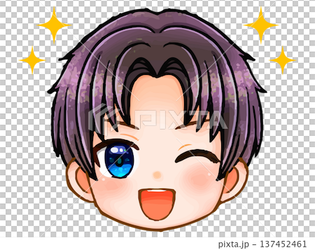 短髪男性のアニメ系ちびキャラ顔アイコンイラスト素材2 短髪男性のアニメ系ちびキャラ顔アイコンイラスト素材2 137452461
