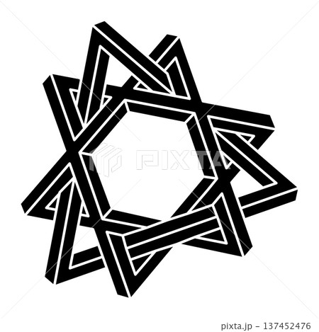 Impossible shape logo design, optical illusion object. Optical art figure. Sacred geometry.  137452476