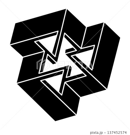Impossible optical illusion shape. Optical art object. Sacred geometry figure. Impossible optical illusion shape. Optical art object. Sacred geometry figure. 137452574