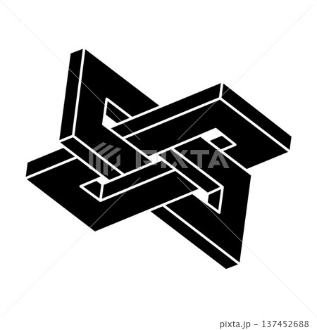 Impossible shape. Sacred geometry. Optical illusion figure. Abstract eternal geometric object. Optical art.  137452688