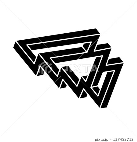 Impossible shape logo design, optical illusion object. Optical art figure. Sacred geometry.  137452712