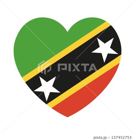 Saint Kitts and Nevis heart shaped country flag icon, badge. National Saint Kitts and Nevis flag button, sticker in heart shape. 137452753