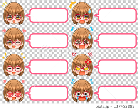 アニメ系眼鏡っ娘の吹き出しちびキャライラスト素材セット2 137452885
