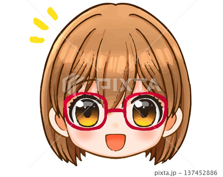 かわいい眼鏡女子のアニメ系ちびキャラ顔アイコンイラスト素材 かわいい眼鏡女子のアニメ系ちびキャラ顔アイコンイラスト素材 137452886