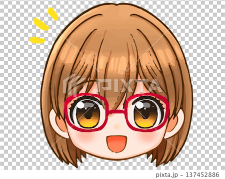 かわいい眼鏡女子のアニメ系ちびキャラ顔アイコンイラスト素材 かわいい眼鏡女子のアニメ系ちびキャラ顔アイコンイラスト素材 137452886