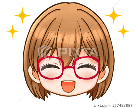 かわいい眼鏡女子のアニメ系ちびキャラ顔アイコンイラスト素材2 137452887