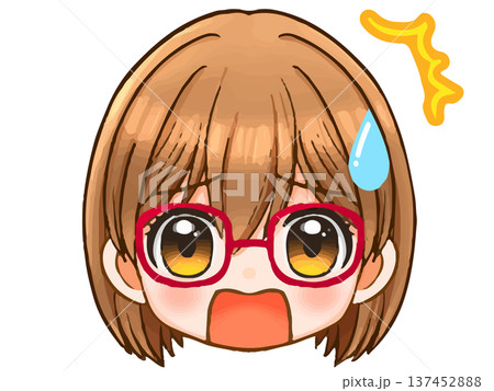 かわいい眼鏡女子のアニメ系ちびキャラ顔アイコンイラスト素材3 137452888