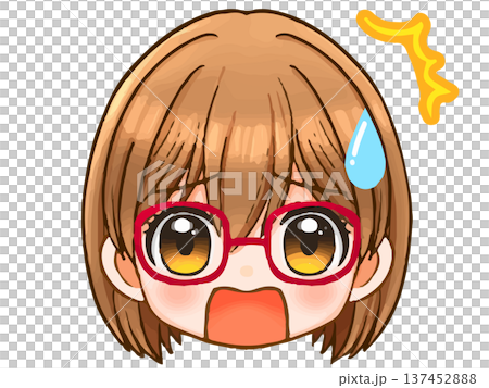 かわいい眼鏡女子のアニメ系ちびキャラ顔アイコンイラスト素材3 137452888