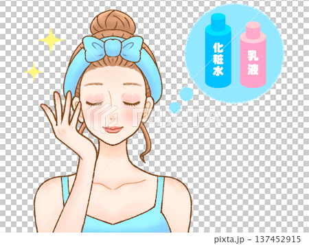 Illustration material 2 of an adult woman applying lotion and emulsion for skin care Illustration material 2 of an adult woman applying lotion and emulsion for skin care 137452915