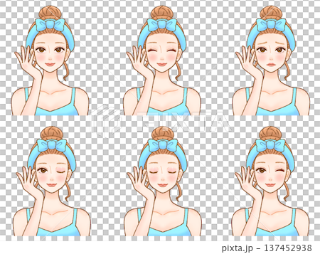 Illustration set of adult women doing skin care Illustration set of adult women doing skin care 137452938