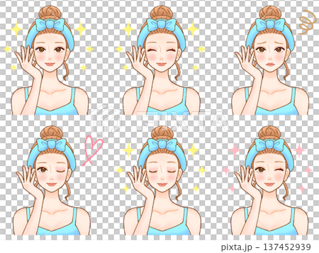 スキンケアする大人女性のイラストセット2 スキンケアする大人女性のイラストセット2 137452939