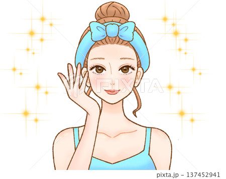 スキンケアするヘアバンド大人女性のイラスト素材2 137452941