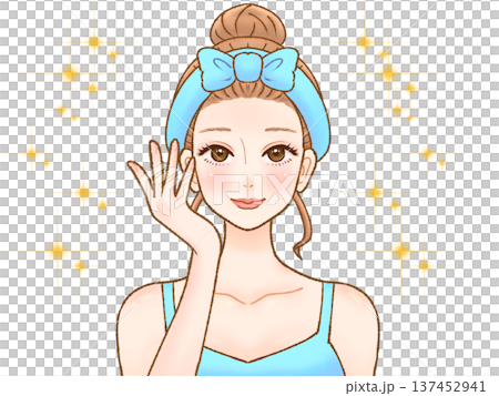 スキンケアするヘアバンド大人女性のイラスト素材2 137452941
