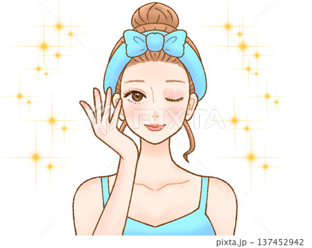 スキンケアするヘアバンド大人女性のイラスト素材3 137452942