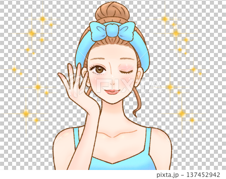 スキンケアするヘアバンド大人女性のイラスト素材3 137452942