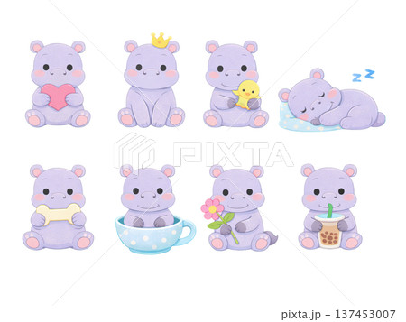 カバのイラストセット カバのイラストセット 137453007