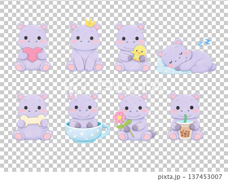 カバのイラストセット カバのイラストセット 137453007