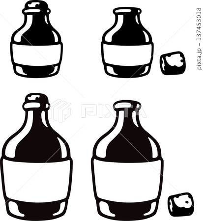 Black and white vintage bottle with cork illustration 137453018