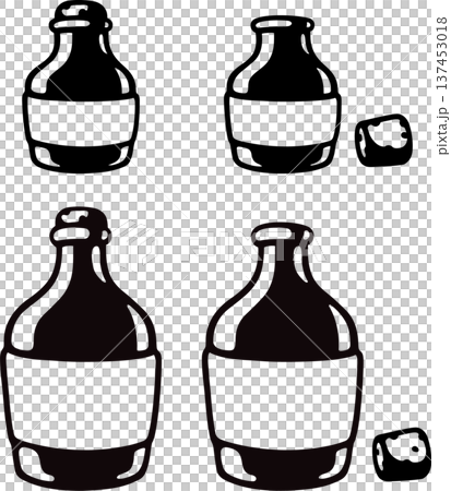 Black and white vintage bottle with cork illustration 137453018