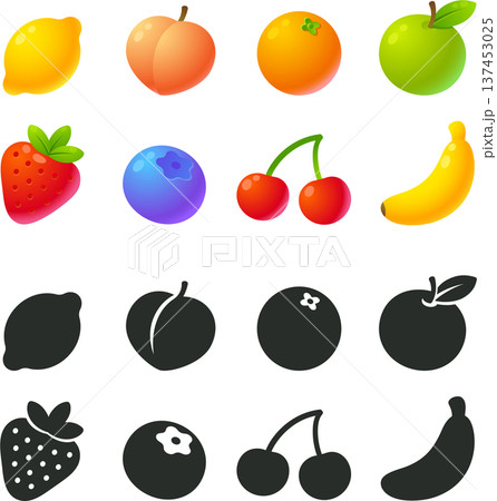 Cartoon fruit icon set in two styles 137453025