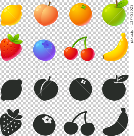 Cartoon fruit icon set in two styles 137453025