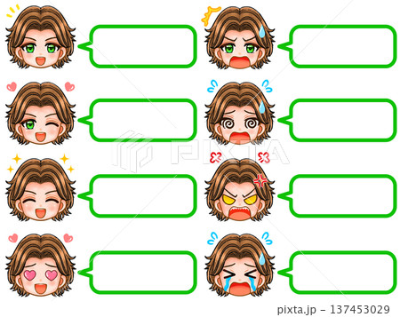 チャラいパーマ男子のアニメ系吹き出し顔アイコンイラスト素材2 137453029