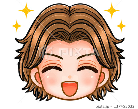 チャラいパーマ男子のアニメ系顔アイコンイラスト素材3 137453032