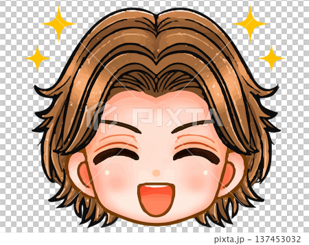 チャラいパーマ男子のアニメ系顔アイコンイラスト素材3 137453032