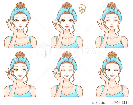 フェイスパックをする大人女性のイラスト素材セット 137453332