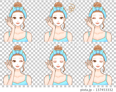 フェイスパックをする大人女性のイラスト素材セット 137453332