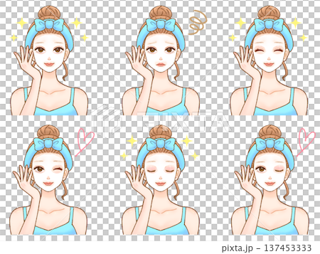 Illustration material set 2 of adult women using face masks 137453333