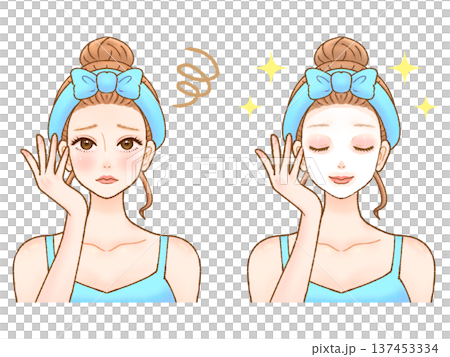 フェイスパックをする大人女性のイラスト素材 137453334