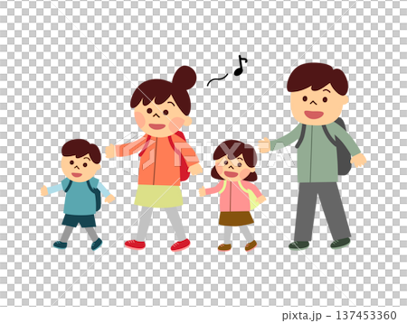 一家人背著背包去健行 137453360